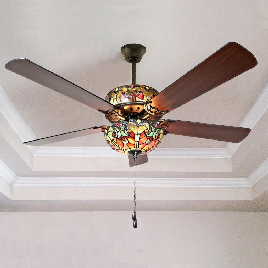 Ventilateur de plafond Halston en verre dépoli style Tiffany - Spice - 52L x 52W x 19H - 52L x 52W x 19H