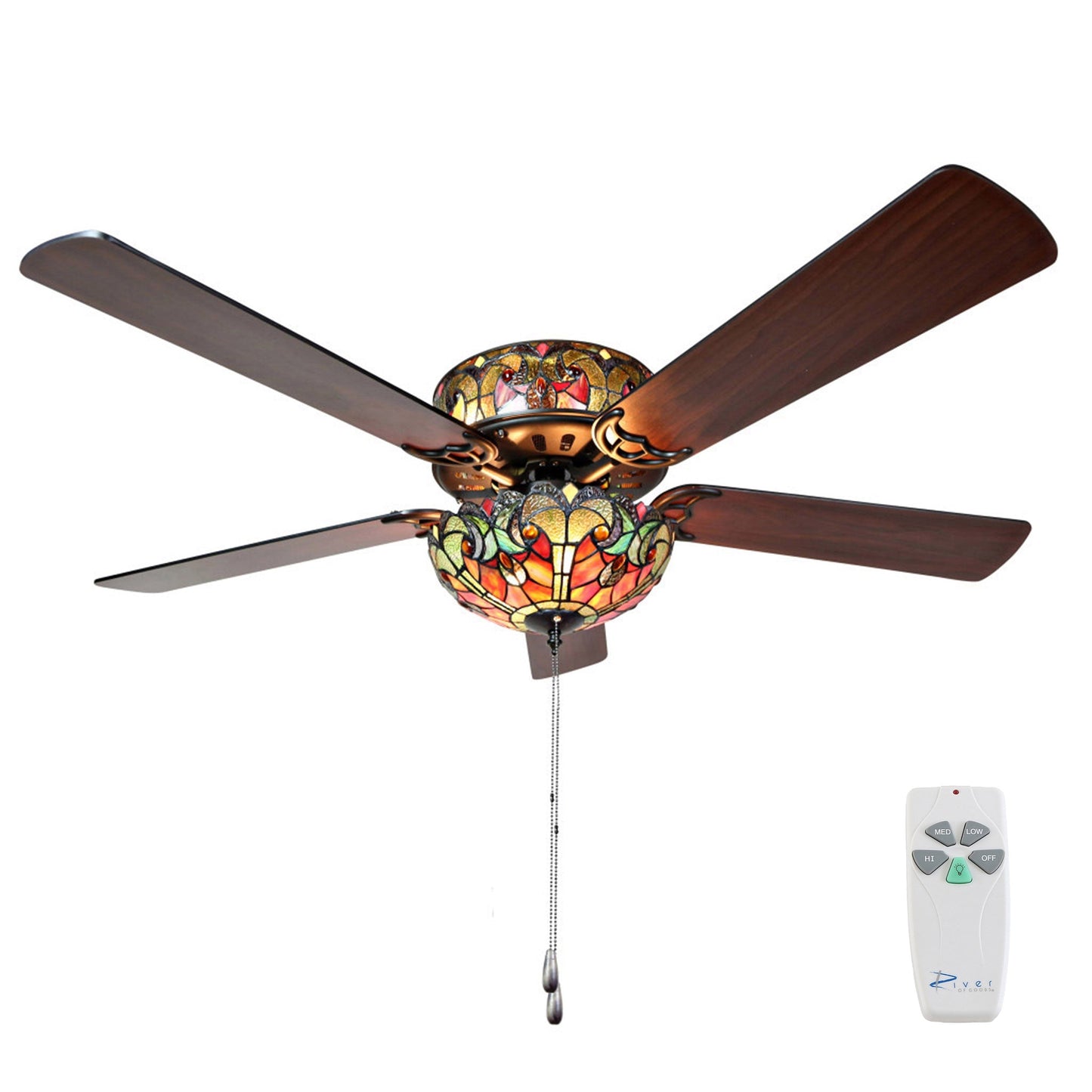 Ventilateur de plafond Halston en verre dépoli style Tiffany - Spice - 52L x 52W x 19H - 52L x 52W x 19H