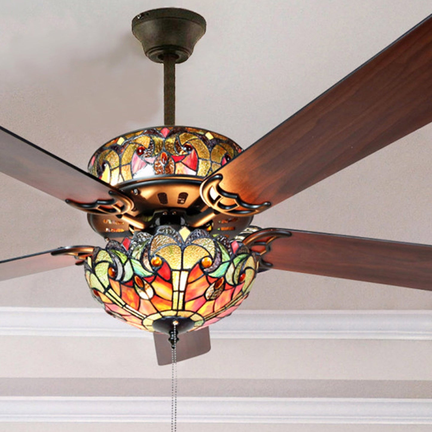 Ventilateur de plafond Halston en verre dépoli style Tiffany - Spice - 52L x 52W x 19H - 52L x 52W x 19H