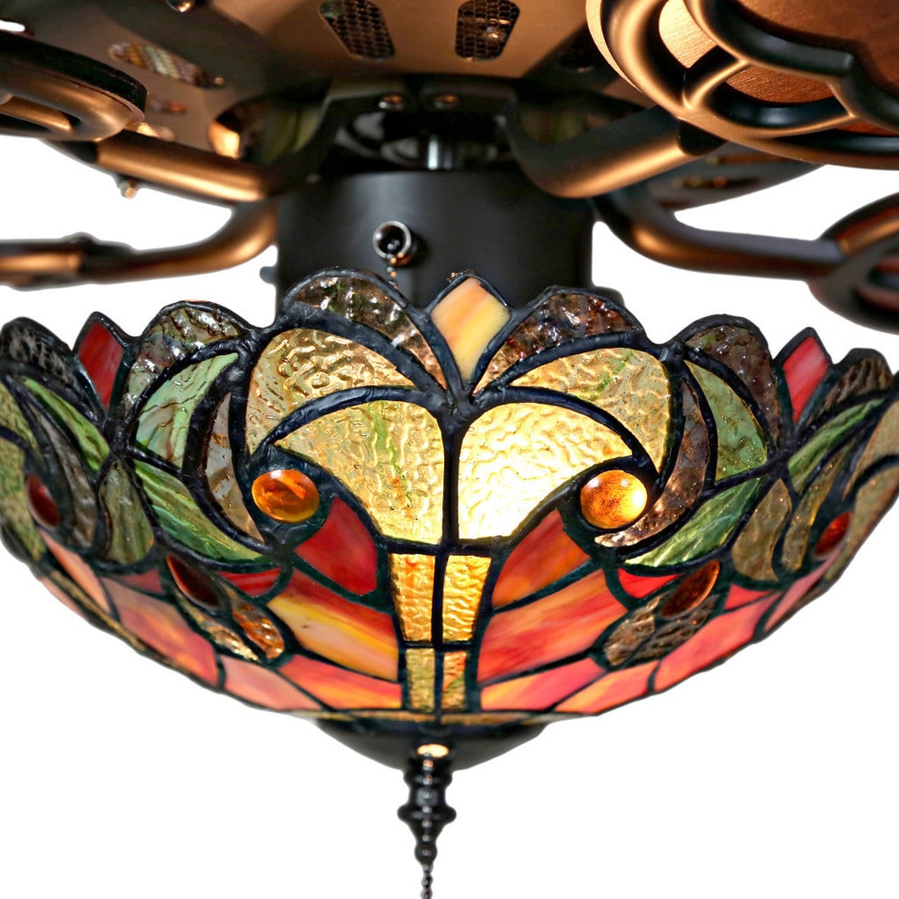 Ventilateur de plafond Halston en verre dépoli style Tiffany - Spice - 52L x 52W x 19H - 52L x 52W x 19H