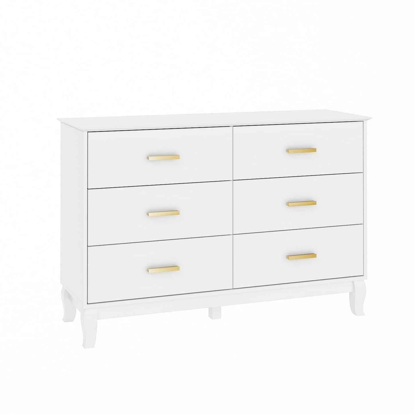 Commode double Timechee à 6 tiroirs, 120 cm de large, pieds en bois massif, laquée.