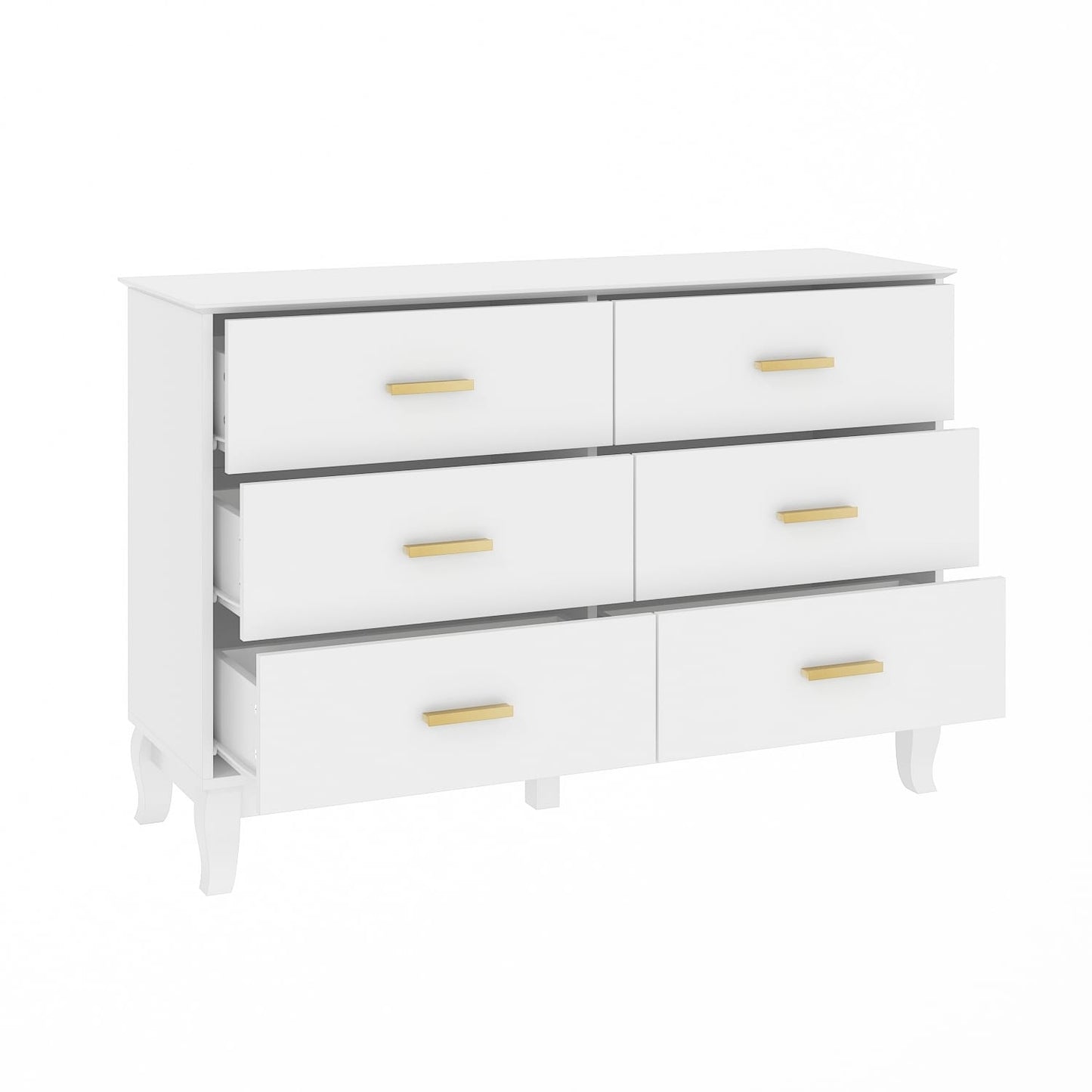 Commode double Timechee à 6 tiroirs, 120 cm de large, pieds en bois massif, laquée.