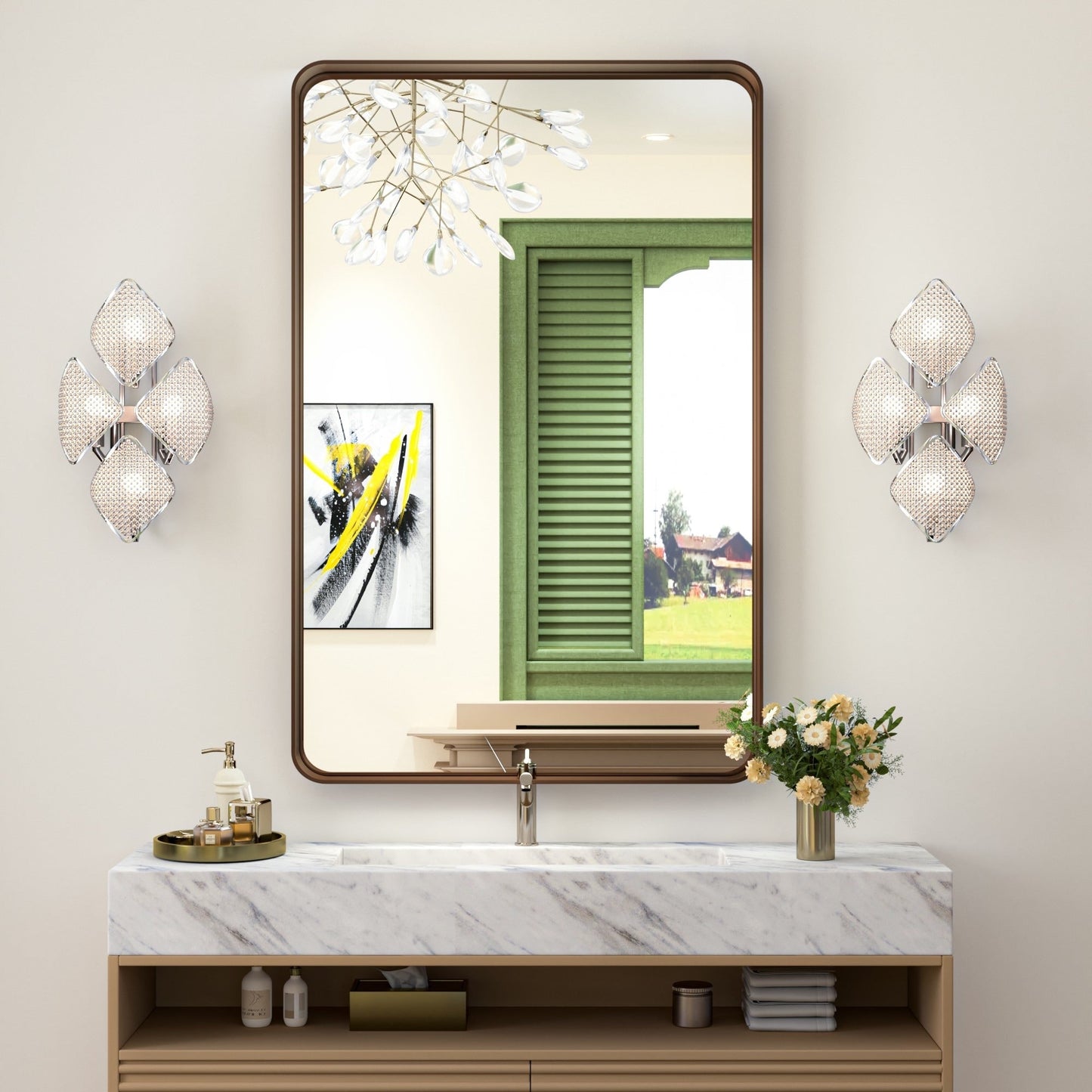 TokeShimi Miroir mural de salle de bain avec cadre métallique moderne