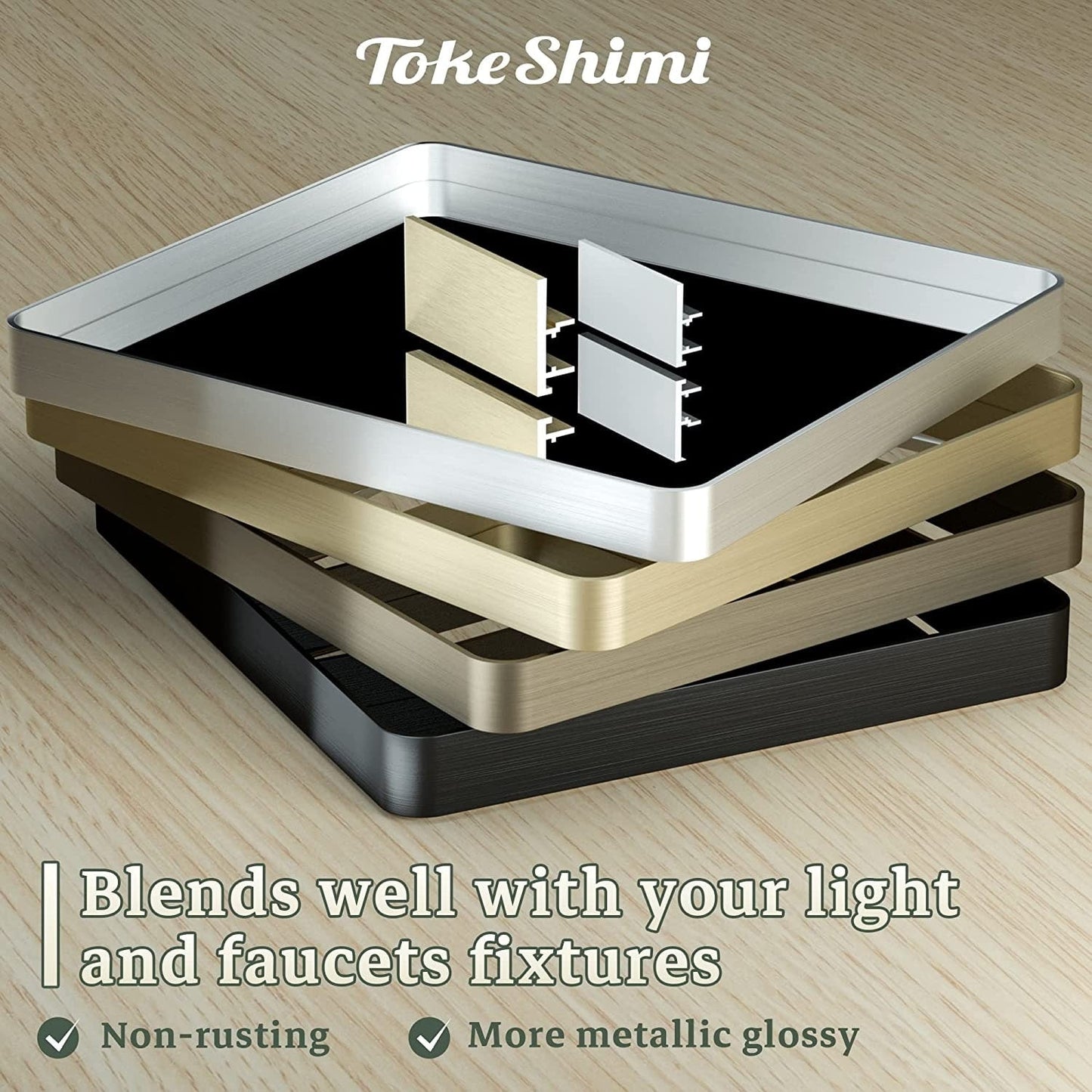 TokeShimi Miroir mural de salle de bain avec cadre métallique moderne