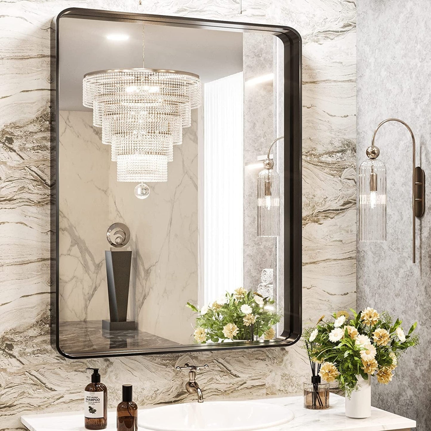 TokeShimi Miroir mural de salle de bain avec cadre métallique moderne