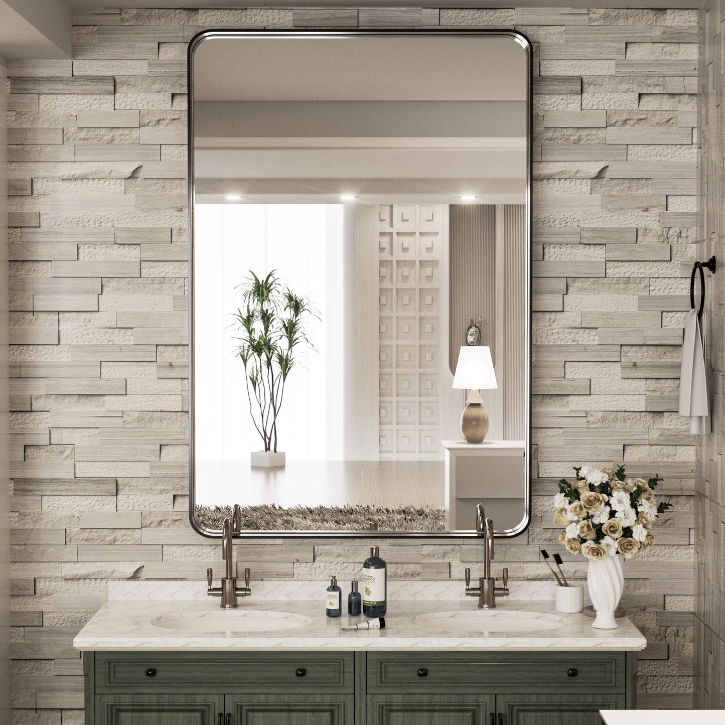 TokeShimi Miroir mural de salle de bain avec cadre métallique moderne