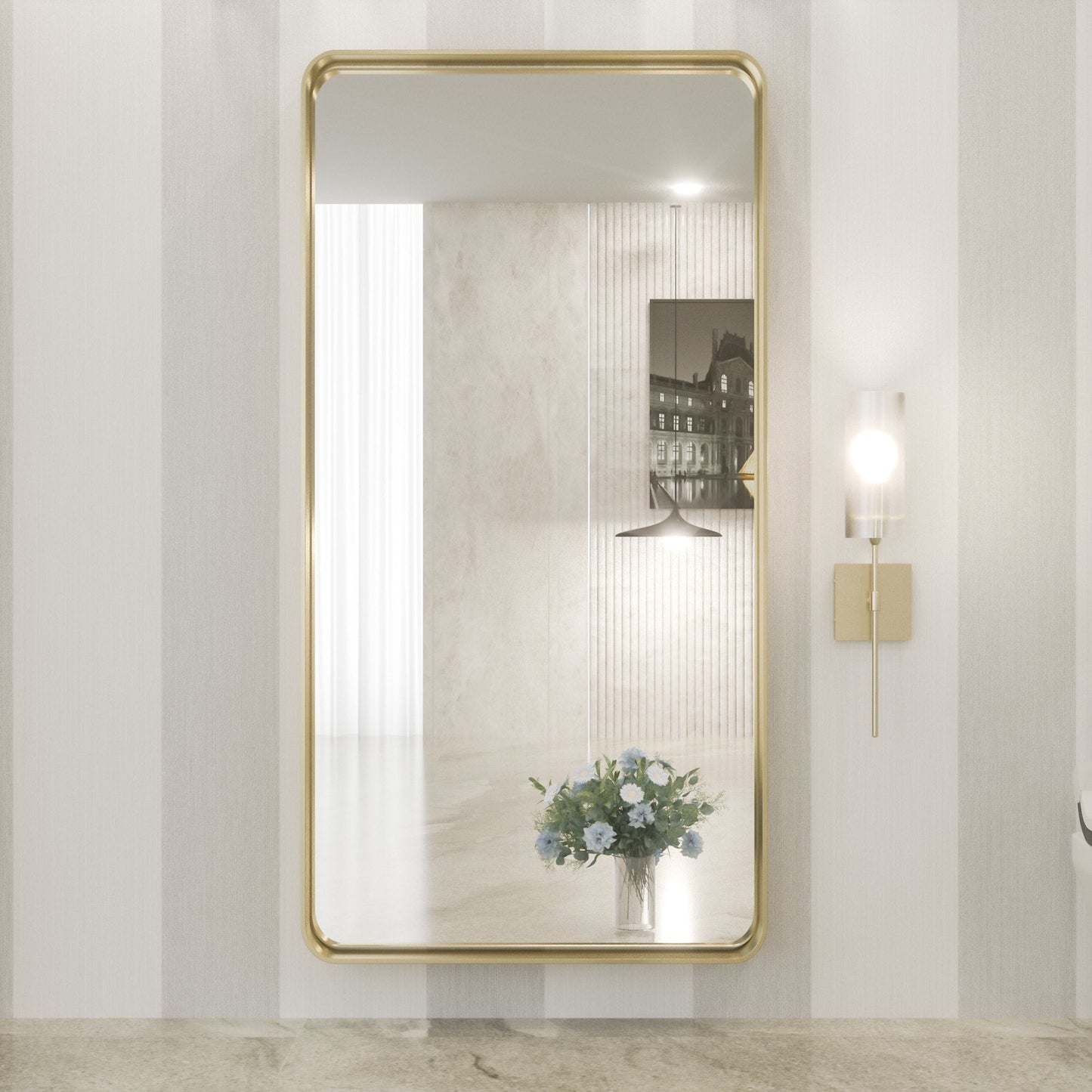TokeShimi Miroir mural de salle de bain avec cadre métallique moderne