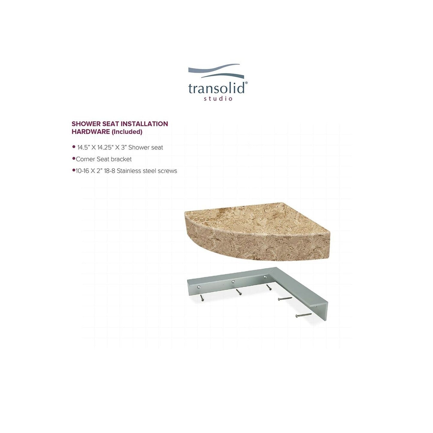 Transolid Studio, siège de douche d'angle mural en surface solide, 14 po x 14 po - 14,5 x 14,25 x 3