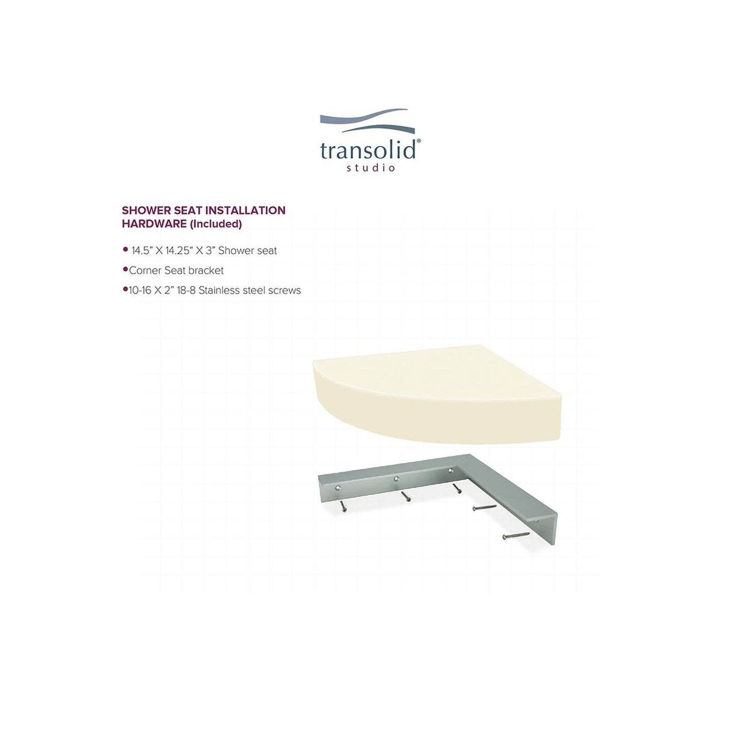 Transolid Studio, siège de douche d'angle mural en surface solide, 14 po x 14 po - 14,5 x 14,25 x 3