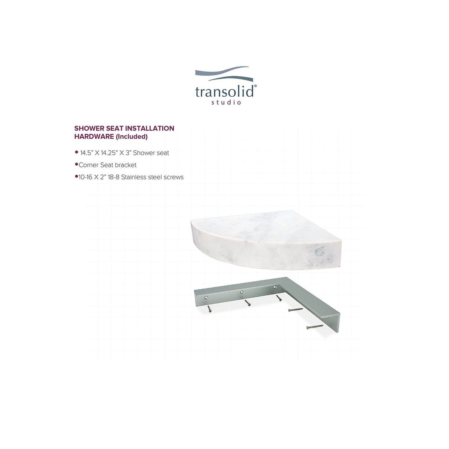 Transolid Studio, siège de douche d'angle mural en surface solide, 14 po x 14 po - 14,5 x 14,25 x 3