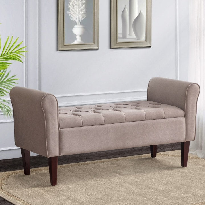 Banc de rangement capitonné, banc avec accoudoirs, banc d'entrée avec couvercle à rabat, 50,4 pouces.