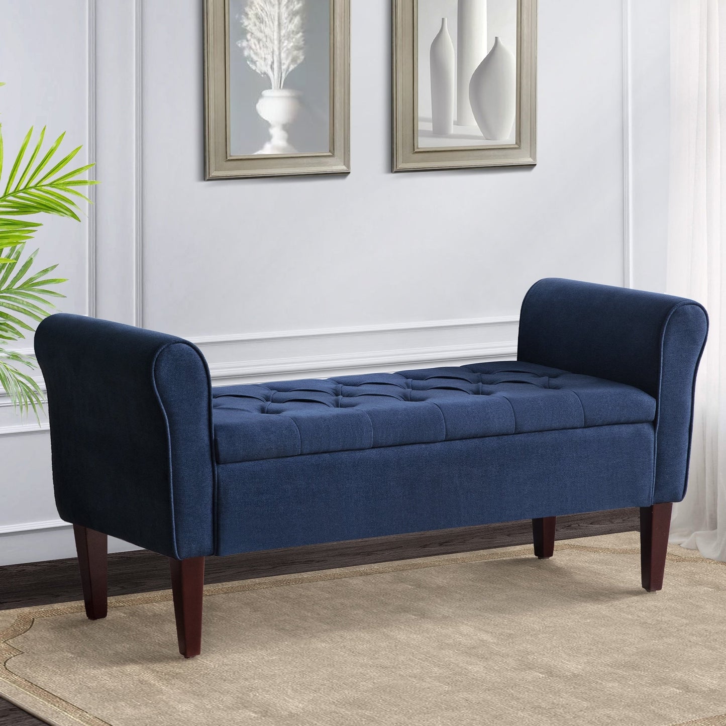 Banc de rangement capitonné, banc avec accoudoirs, banc d'entrée avec couvercle à rabat, 50,4 pouces.