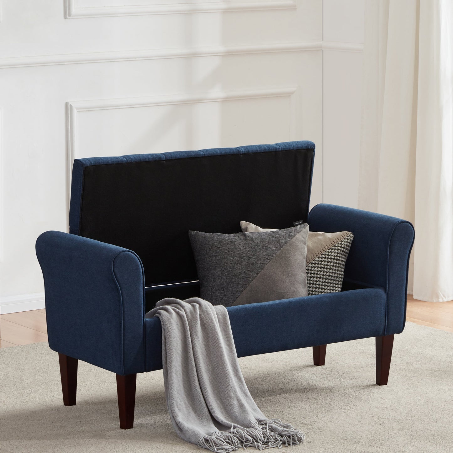 Banc de rangement capitonné, banc avec accoudoirs, banc d'entrée avec couvercle à rabat, 50,4 pouces.
