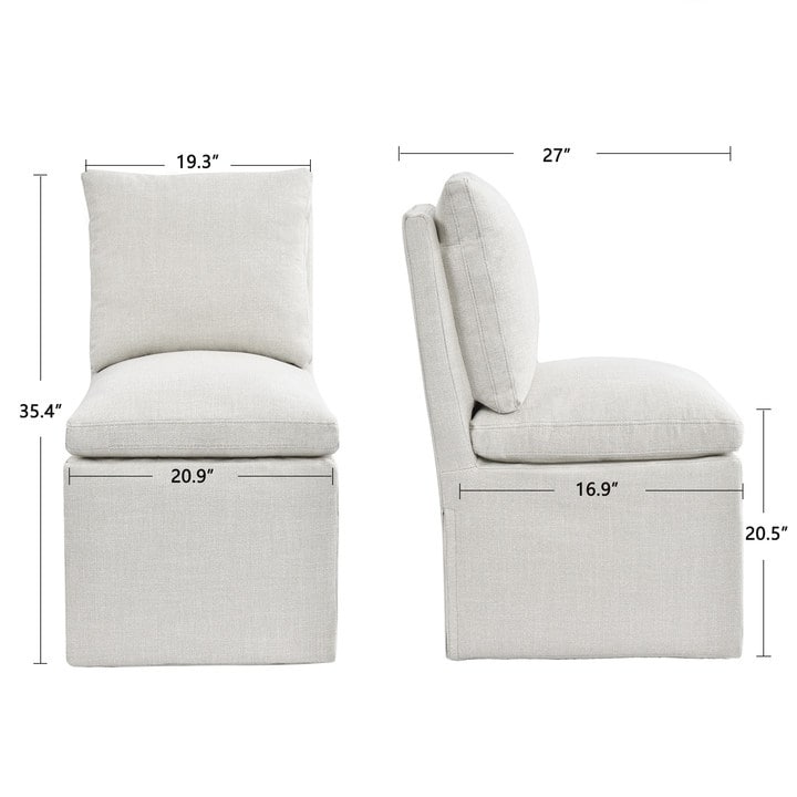 Chaise de salle à manger pivotante et roulante en lin, avec revêtement en tissu.