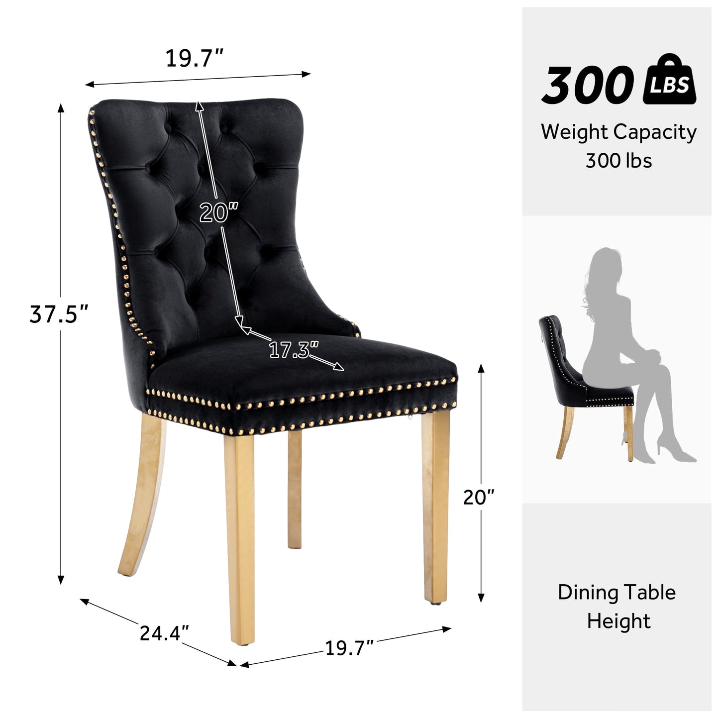 Lot de 6 chaises de salle à manger en velours capitonné avec pieds en bois massif.