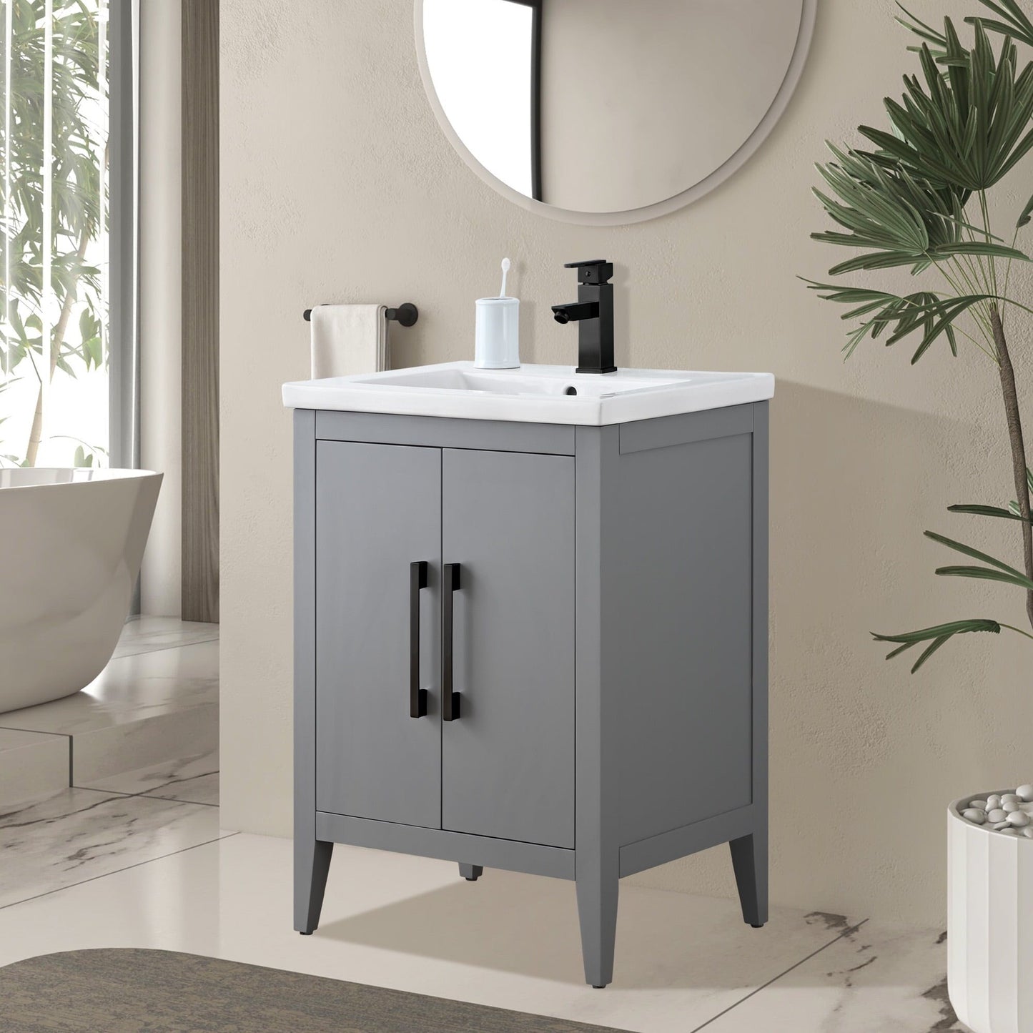 Meuble-lavabo de salle de bain Vanity Art à lavabo simple, 20, 24 ou 30 pouces, avec dessus en céramique.