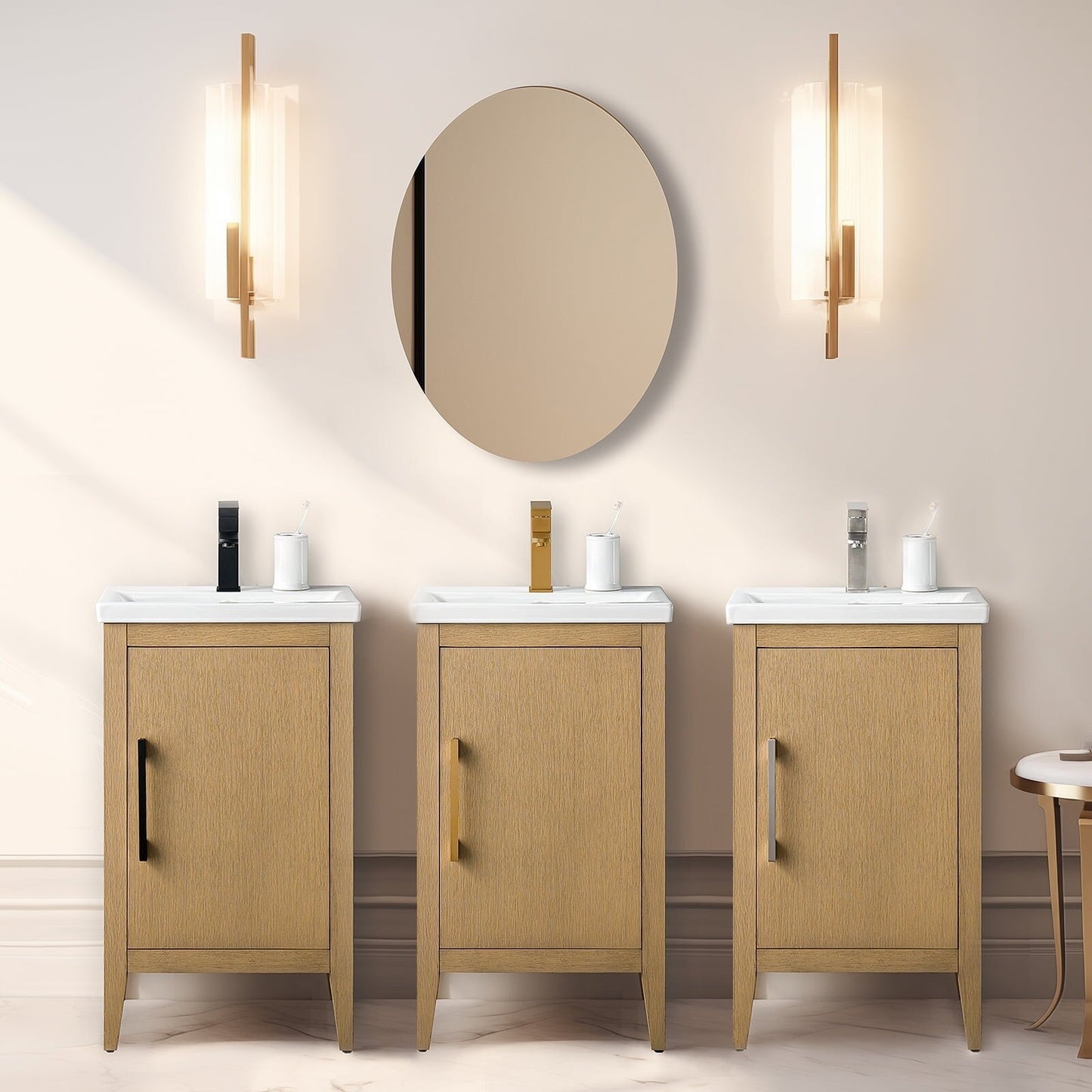 Meuble-lavabo de salle de bain Vanity Art à lavabo simple, 20, 24 ou 30 pouces, avec dessus en céramique.