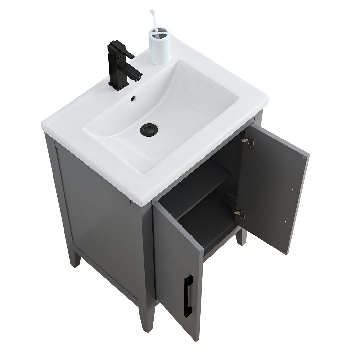 Meuble-lavabo de salle de bain Vanity Art à lavabo simple, 20, 24 ou 30 pouces, avec dessus en céramique.
