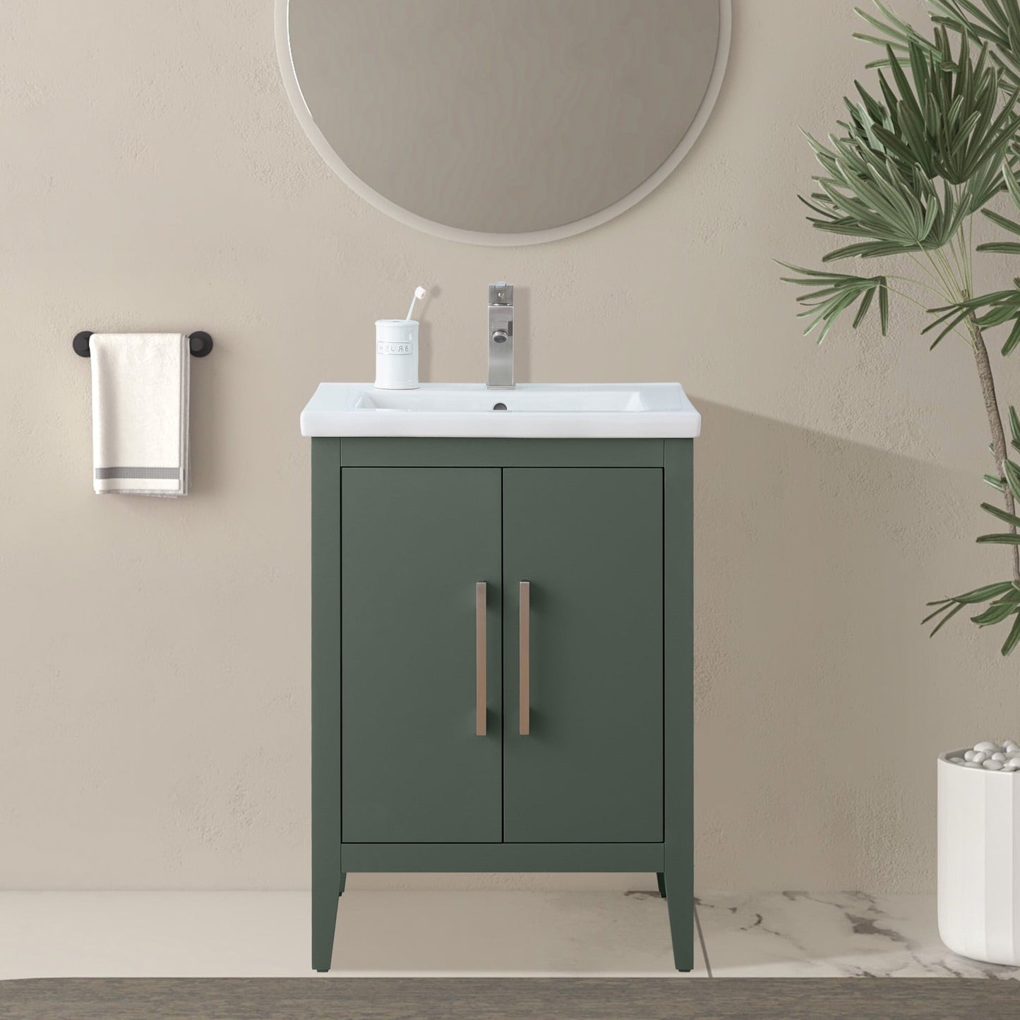 Meuble-lavabo de salle de bain Vanity Art à lavabo simple, 20, 24 ou 30 pouces, avec dessus en céramique.
