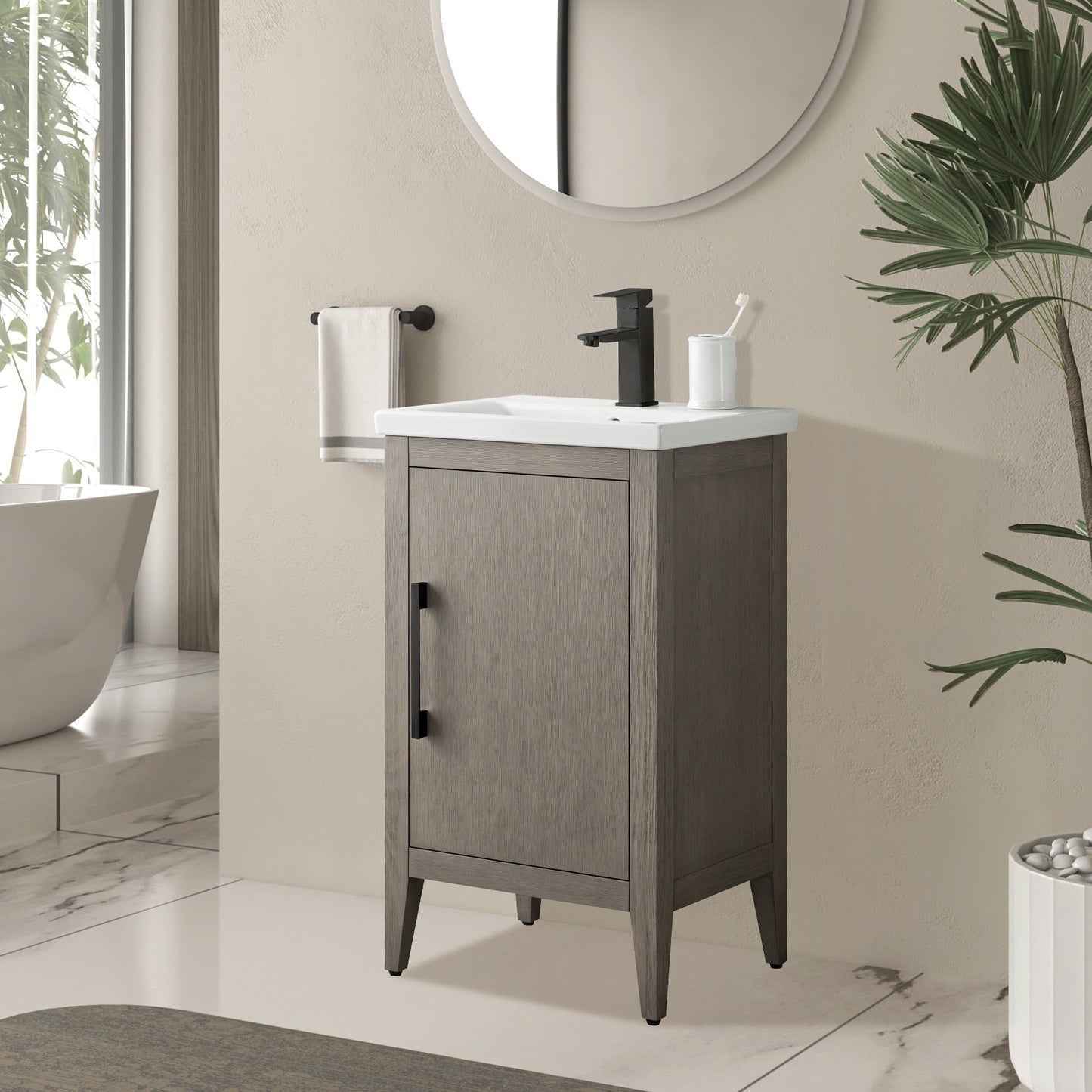 Meuble-lavabo de salle de bain Vanity Art à lavabo simple, 20, 24 ou 30 pouces, avec dessus en céramique.