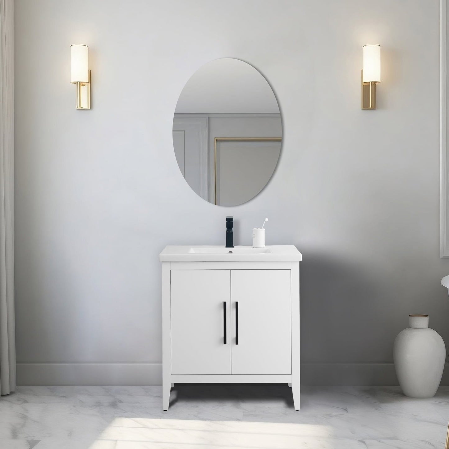 Meuble-lavabo de salle de bain Vanity Art à lavabo simple, 20, 24 ou 30 pouces, avec dessus en céramique.