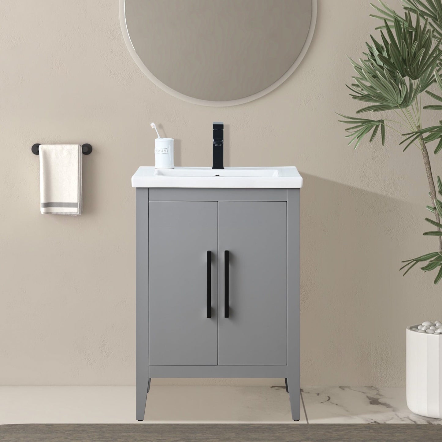 Meuble-lavabo de salle de bain Vanity Art à lavabo simple, 20, 24 ou 30 pouces, avec dessus en céramique.