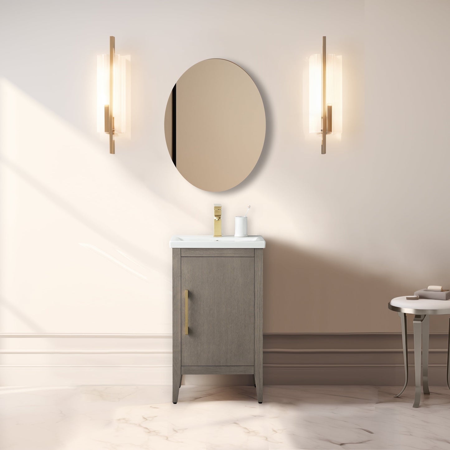 Meuble-lavabo de salle de bain Vanity Art à lavabo simple, 20, 24 ou 30 pouces, avec dessus en céramique.