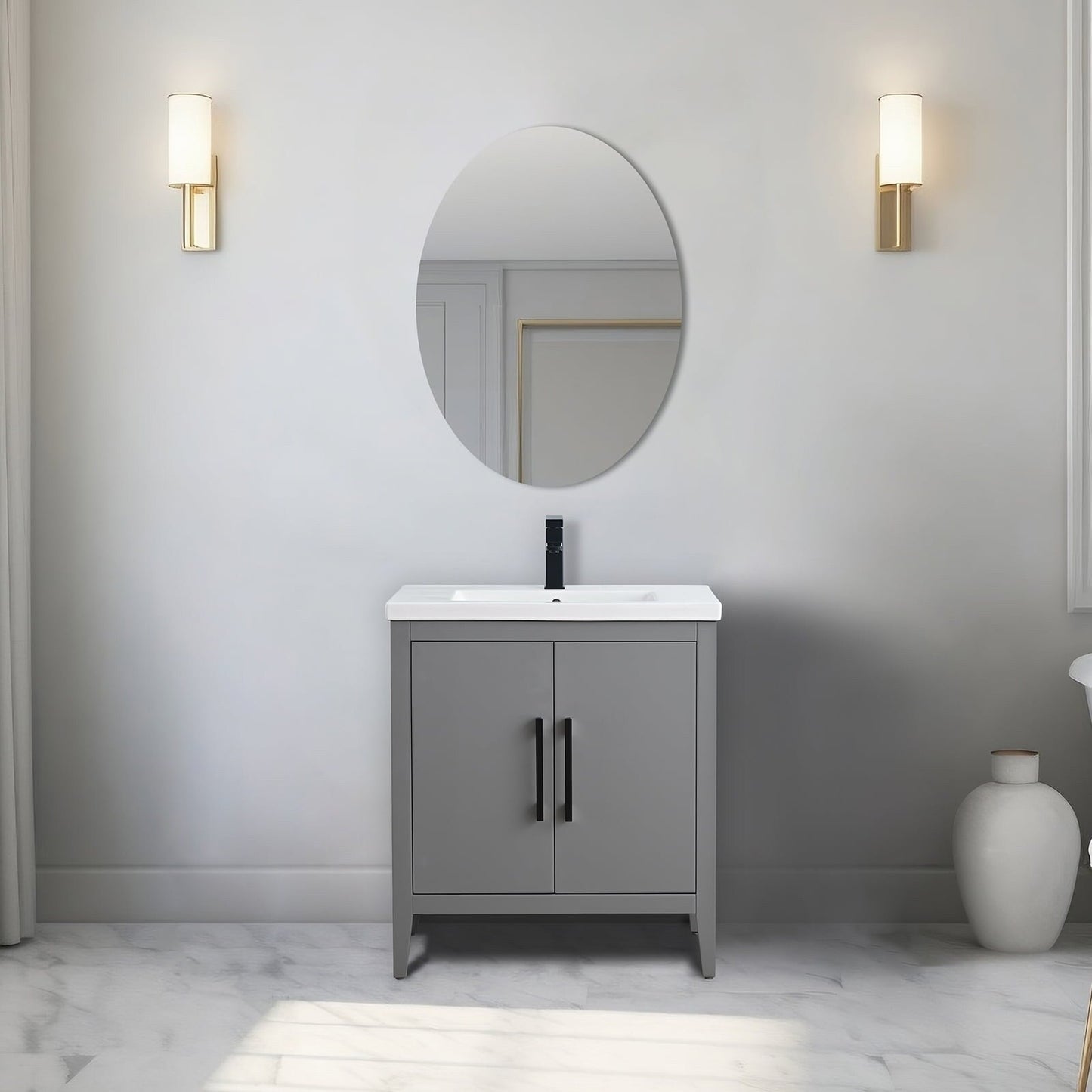 Meuble-lavabo de salle de bain Vanity Art à lavabo simple, 20, 24 ou 30 pouces, avec dessus en céramique.