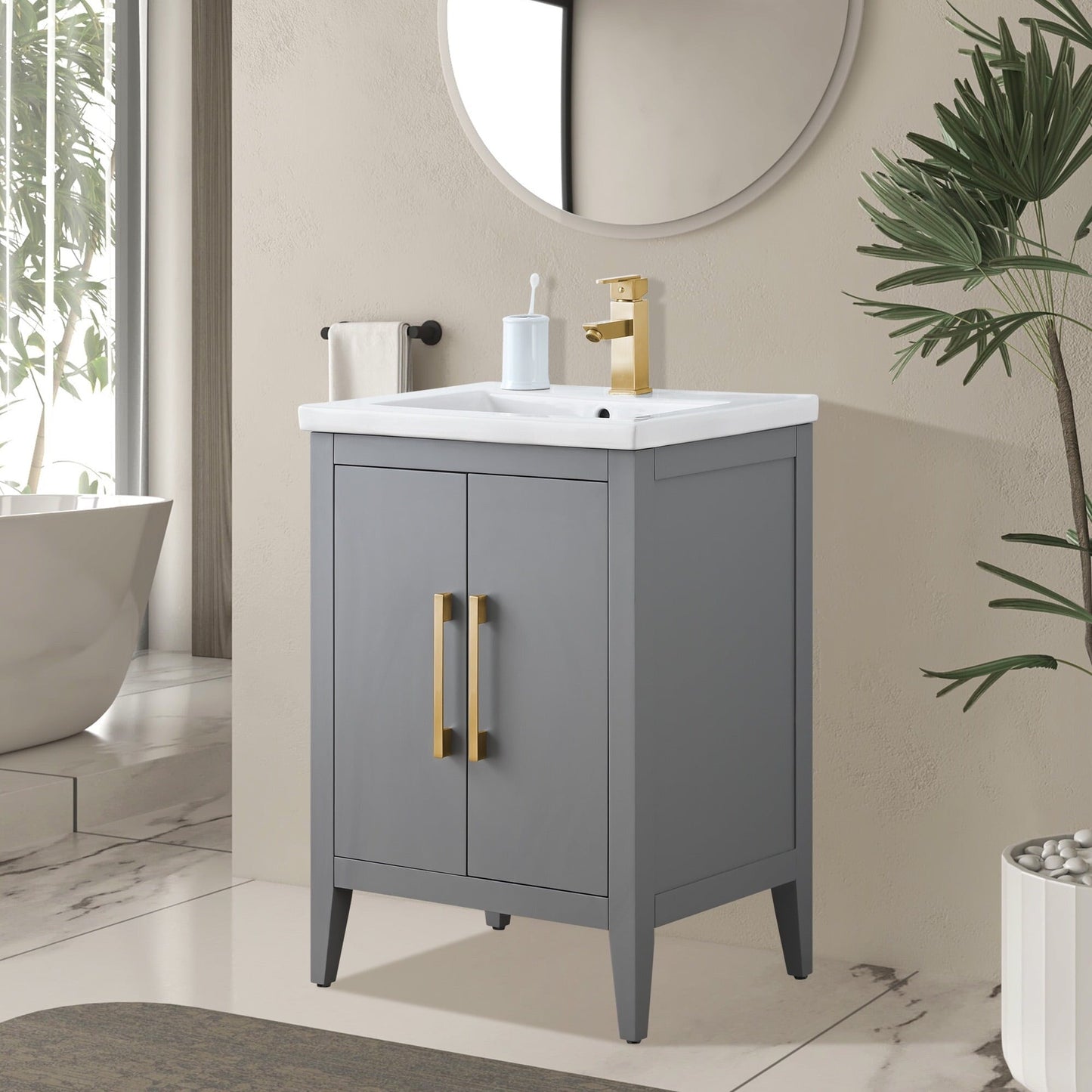 Meuble-lavabo de salle de bain Vanity Art à lavabo simple, 20, 24 ou 30 pouces, avec dessus en céramique.