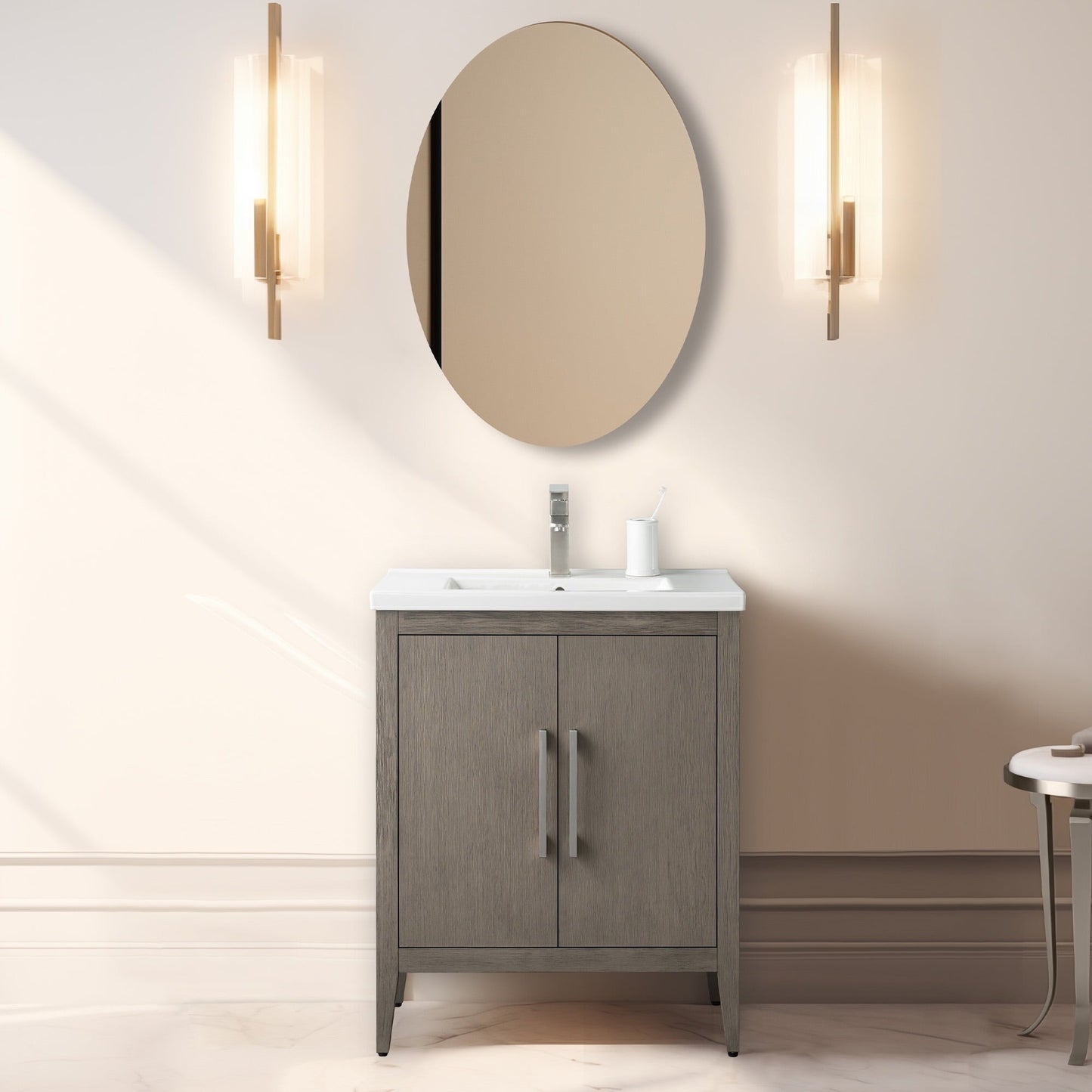 Meuble-lavabo de salle de bain Vanity Art à lavabo simple, 20, 24 ou 30 pouces, avec dessus en céramique.