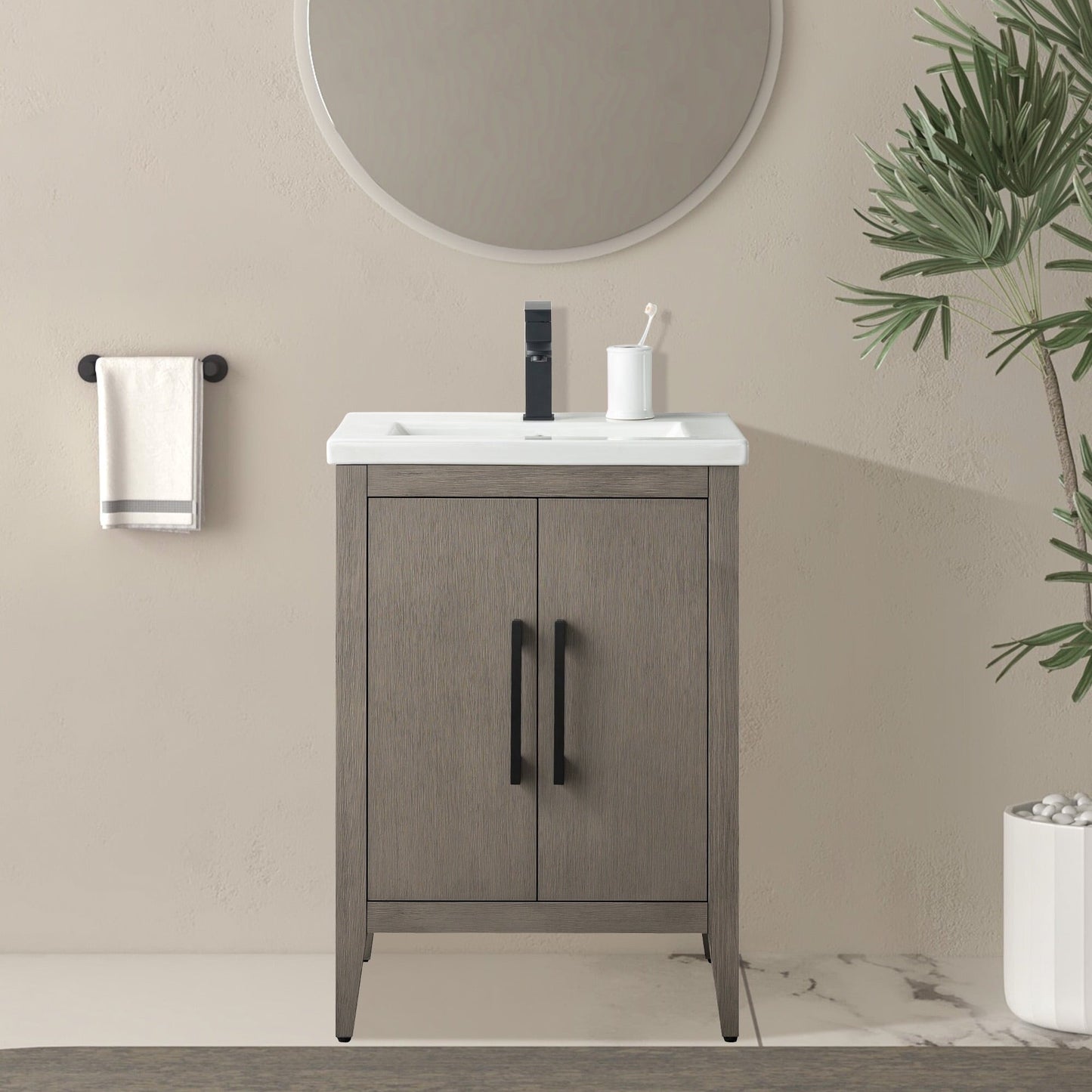 Meuble-lavabo de salle de bain Vanity Art à lavabo simple, 20, 24 ou 30 pouces, avec dessus en céramique.