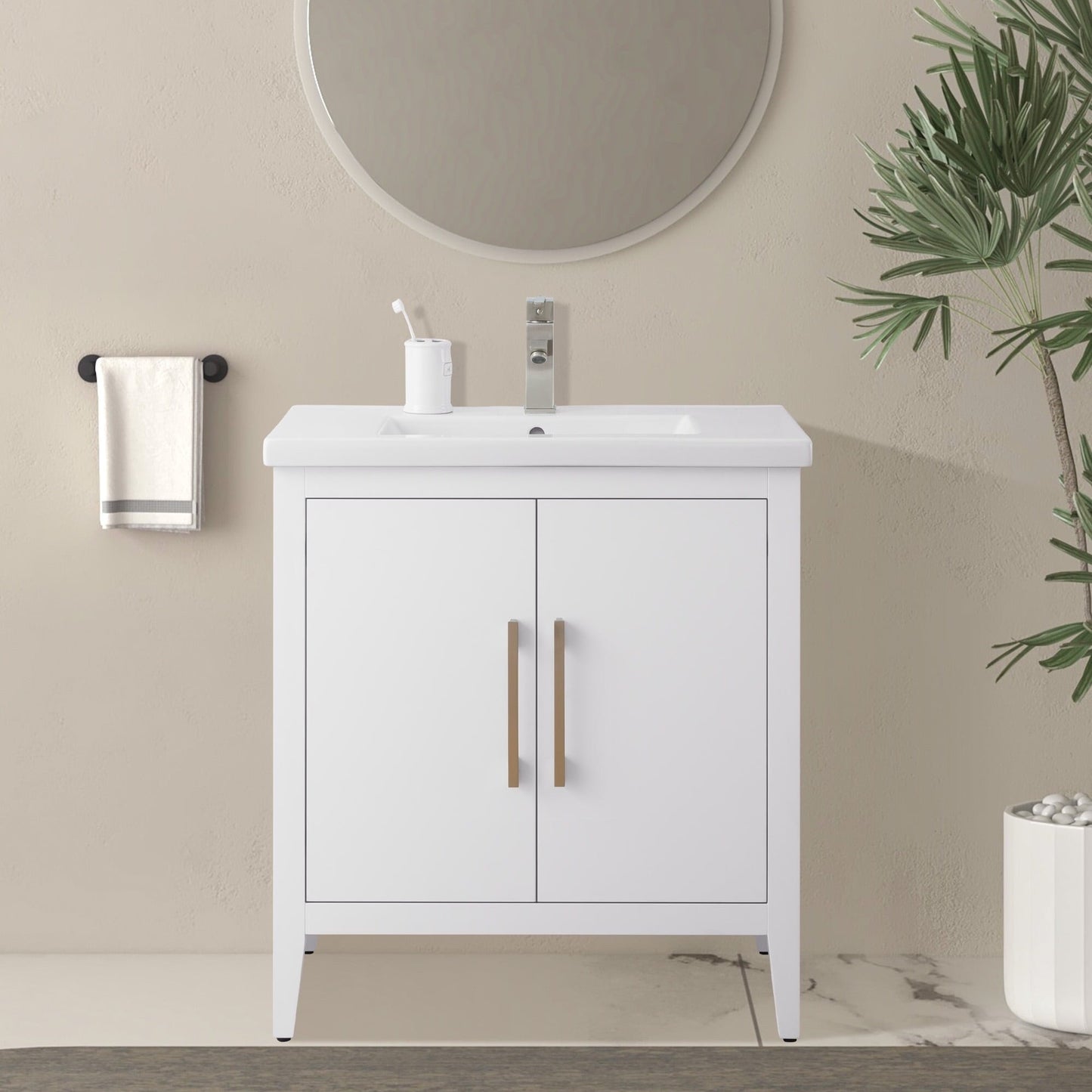 Meuble-lavabo de salle de bain Vanity Art à lavabo simple, 20, 24 ou 30 pouces, avec dessus en céramique.
