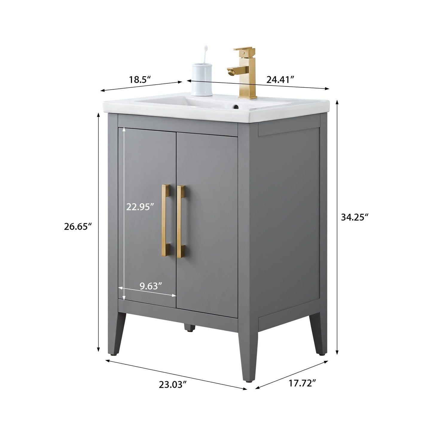 Meuble-lavabo de salle de bain Vanity Art à lavabo simple, 20, 24 ou 30 pouces, avec dessus en céramique.