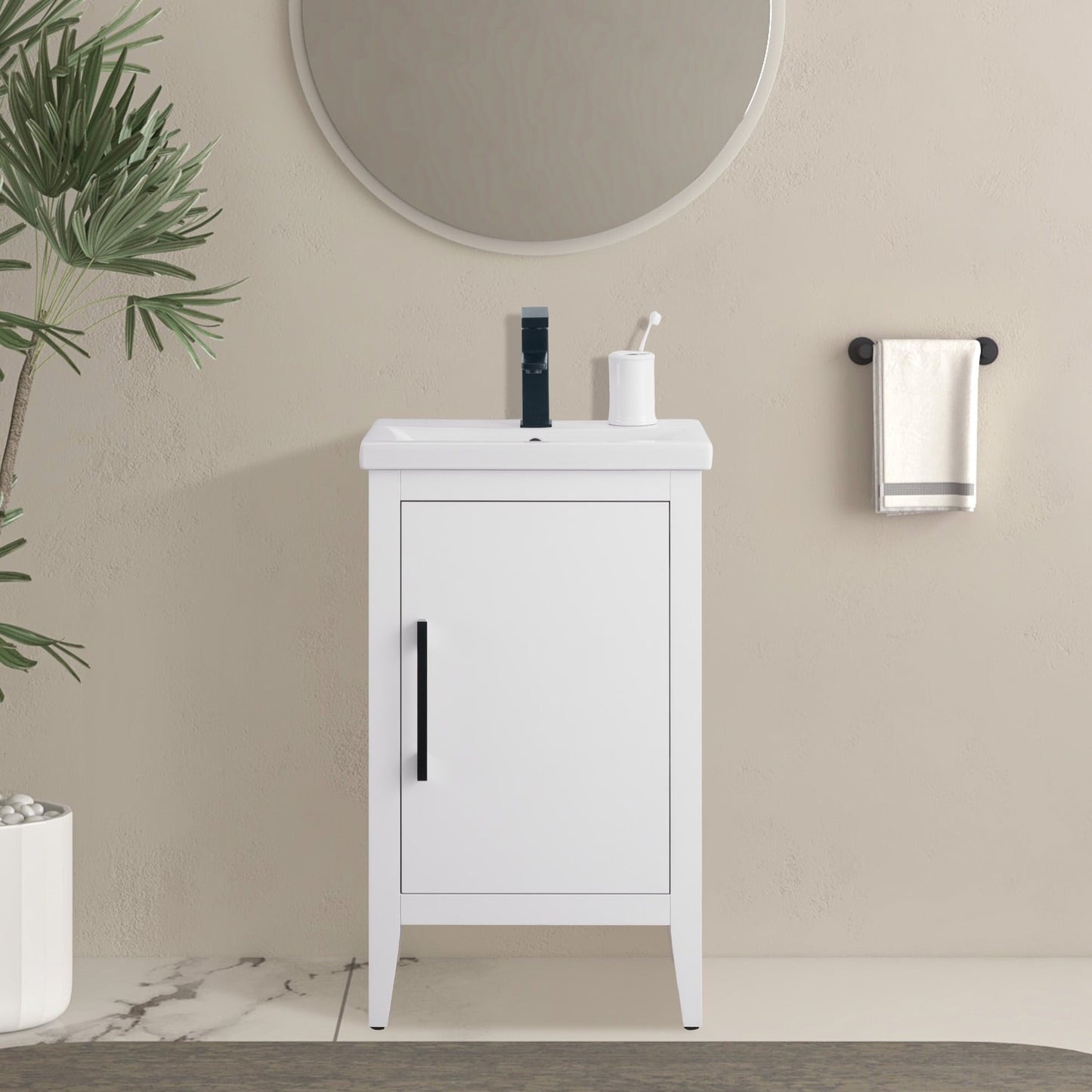 Meuble-lavabo de salle de bain Vanity Art à lavabo simple, 20, 24 ou 30 pouces, avec dessus en céramique.