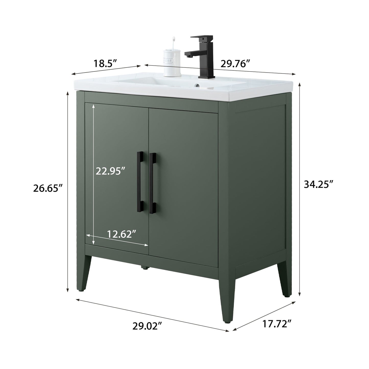 Meuble-lavabo de salle de bain Vanity Art à lavabo simple, 20, 24 ou 30 pouces, avec dessus en céramique.