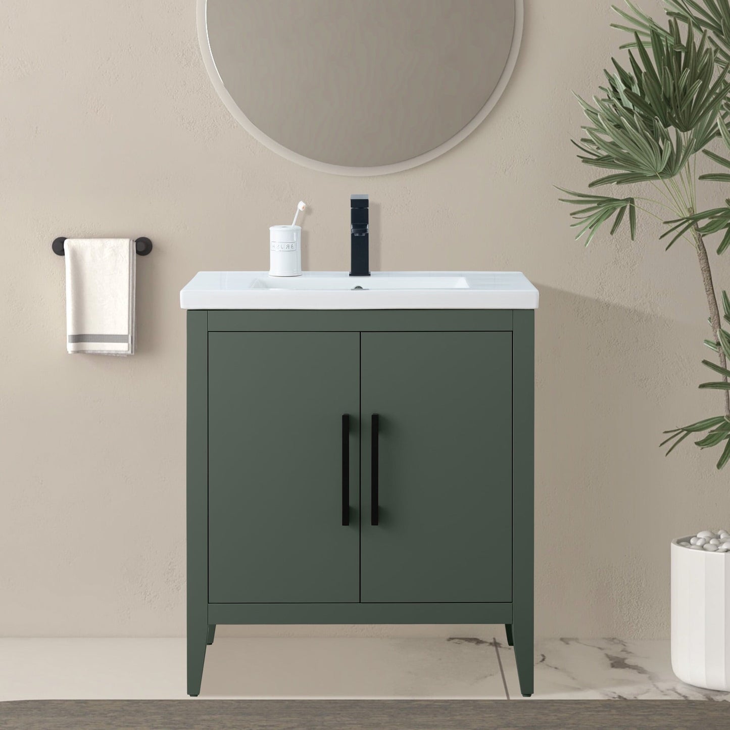 Meuble-lavabo de salle de bain Vanity Art à lavabo simple, 20, 24 ou 30 pouces, avec dessus en céramique.