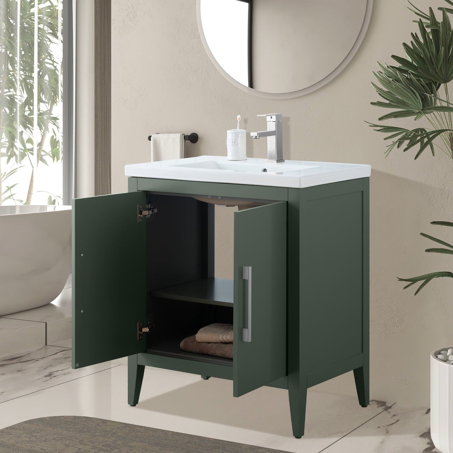 Meuble-lavabo de salle de bain Vanity Art à lavabo simple, 20, 24 ou 30 pouces, avec dessus en céramique.