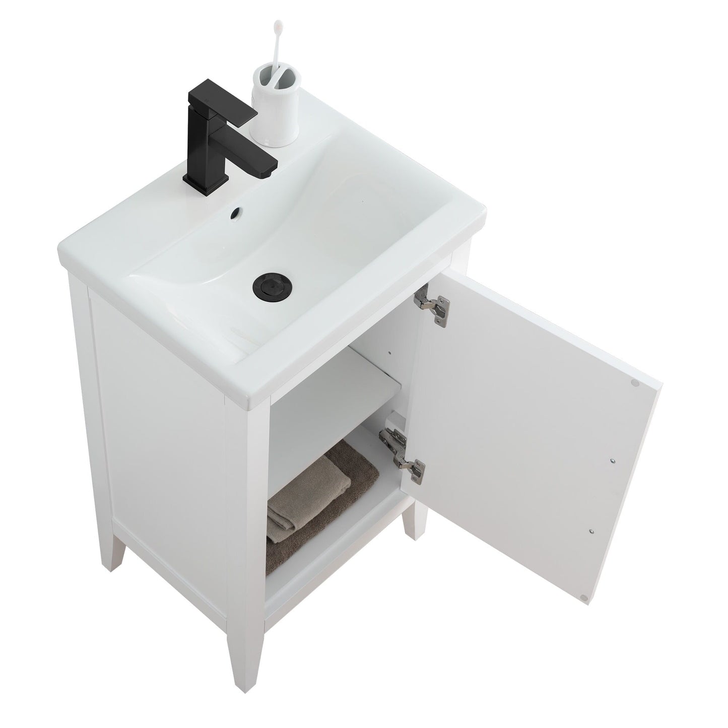 Meuble-lavabo de salle de bain Vanity Art à lavabo simple, 20, 24 ou 30 pouces, avec dessus en céramique.