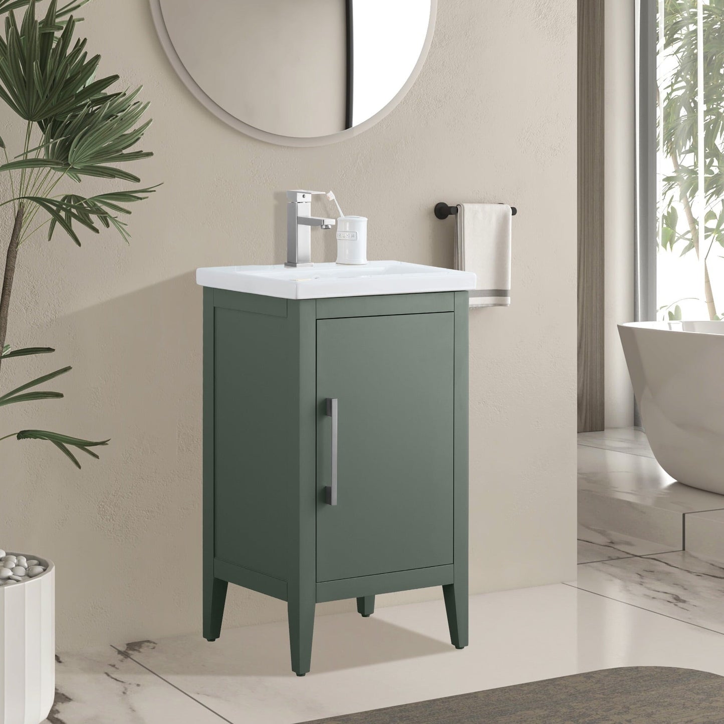 Meuble-lavabo de salle de bain Vanity Art à lavabo simple, 20, 24 ou 30 pouces, avec dessus en céramique.