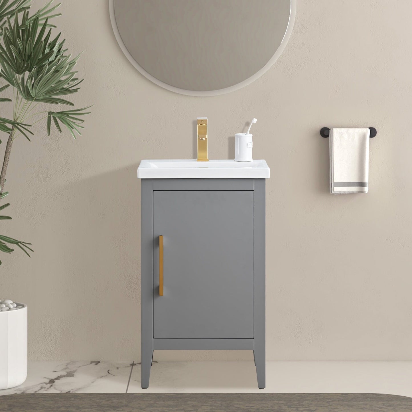 Meuble-lavabo de salle de bain Vanity Art à lavabo simple, 20, 24 ou 30 pouces, avec dessus en céramique.