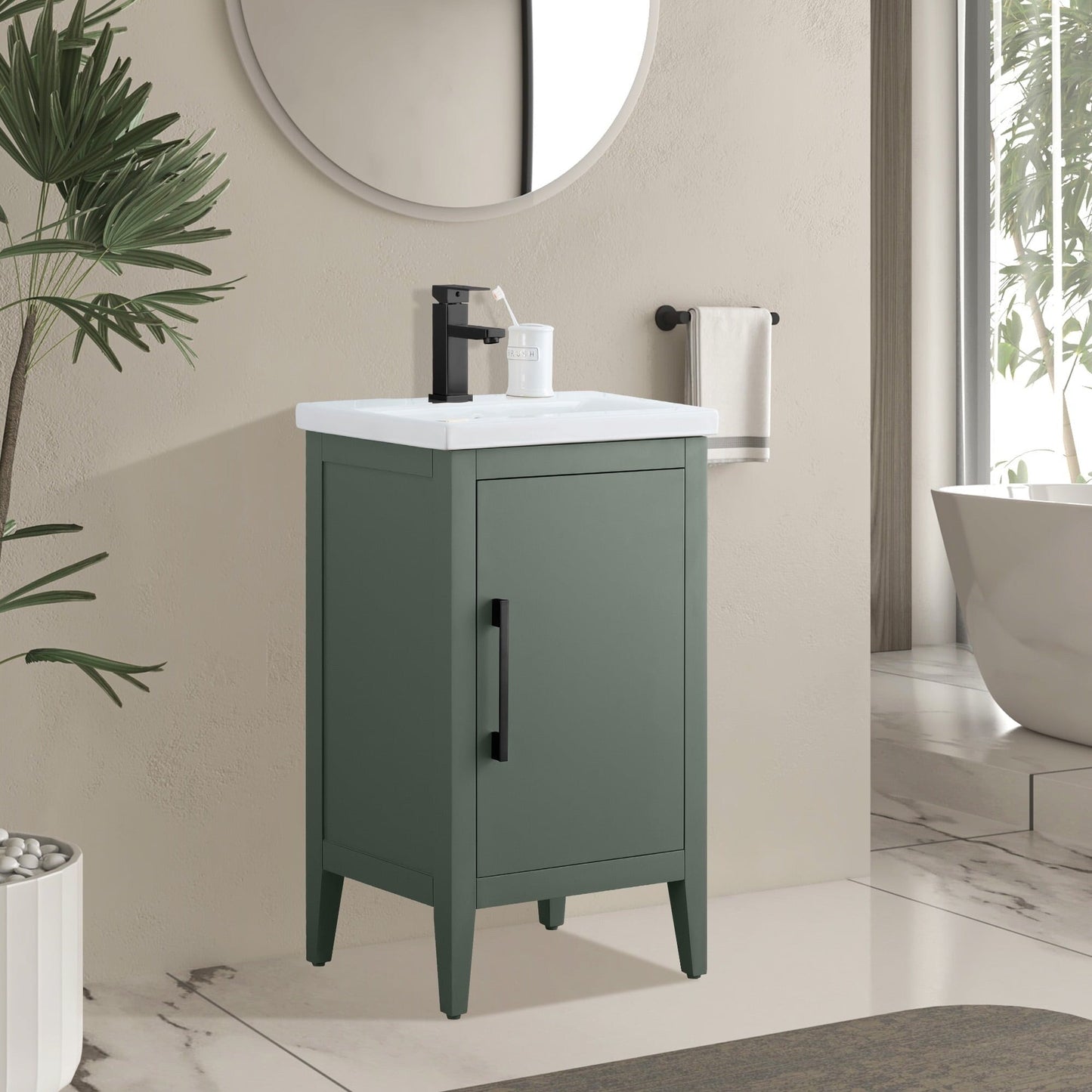 Meuble-lavabo de salle de bain Vanity Art à lavabo simple, 20, 24 ou 30 pouces, avec dessus en céramique.