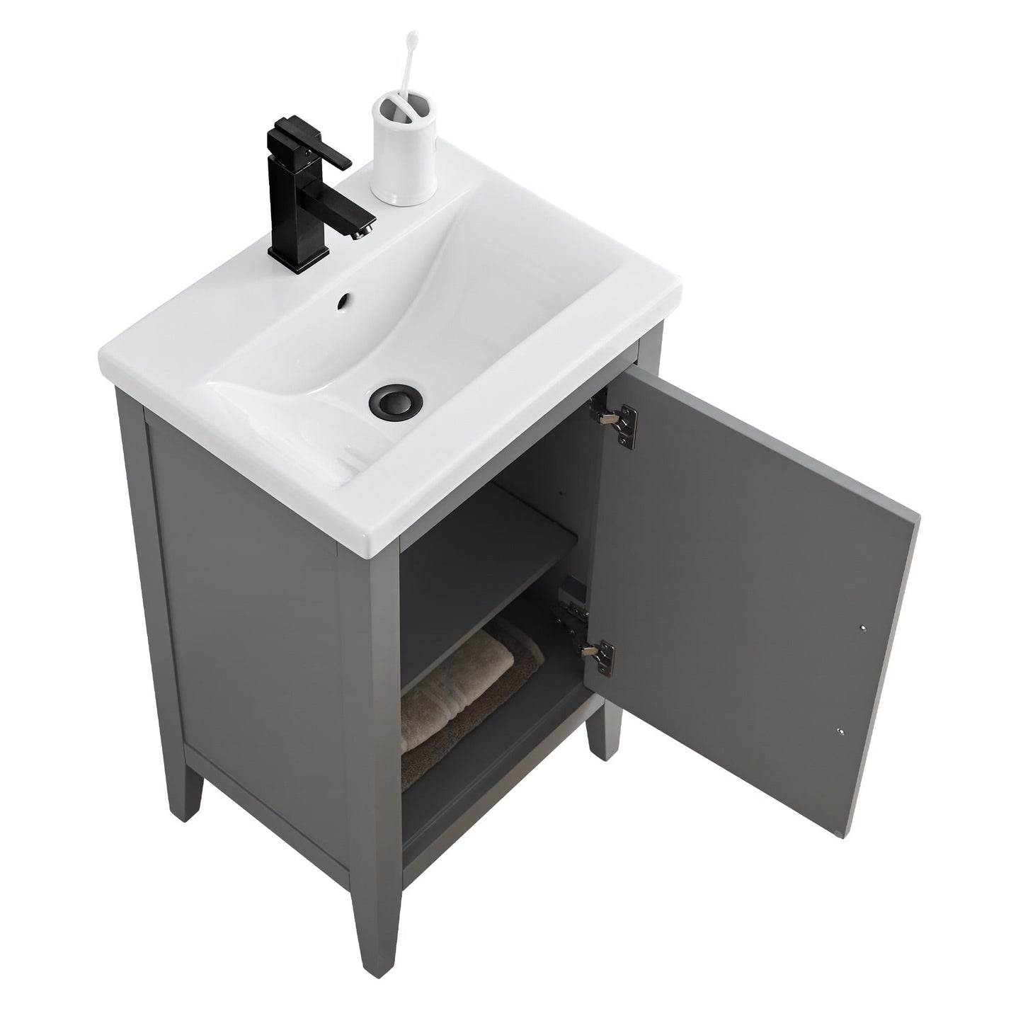 Meuble-lavabo de salle de bain Vanity Art à lavabo simple, 20, 24 ou 30 pouces, avec dessus en céramique.