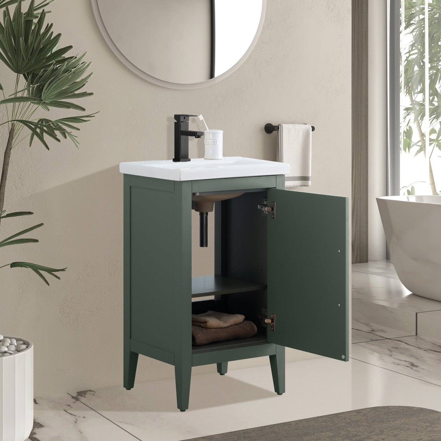 Meuble-lavabo de salle de bain Vanity Art à lavabo simple, 20, 24 ou 30 pouces, avec dessus en céramique.