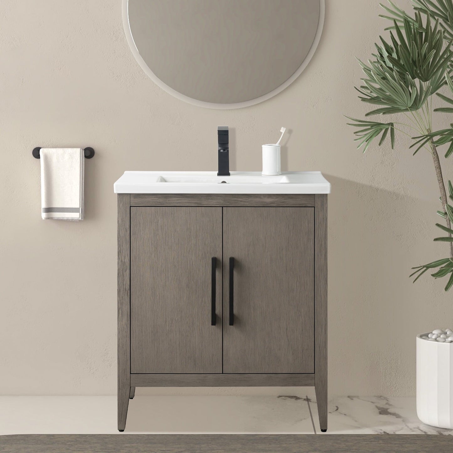 Meuble-lavabo de salle de bain Vanity Art à lavabo simple, 20, 24 ou 30 pouces, avec dessus en céramique.