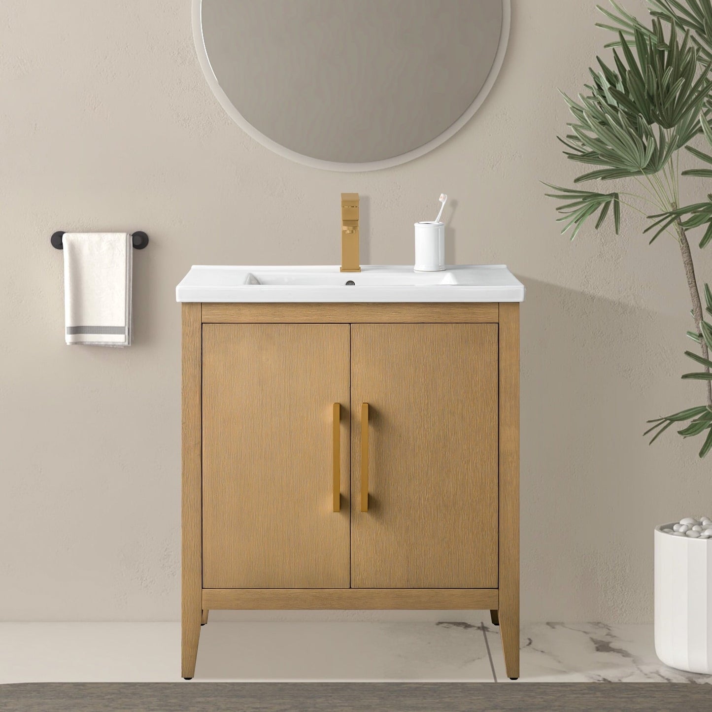 Meuble-lavabo de salle de bain Vanity Art à lavabo simple, 20, 24 ou 30 pouces, avec dessus en céramique.