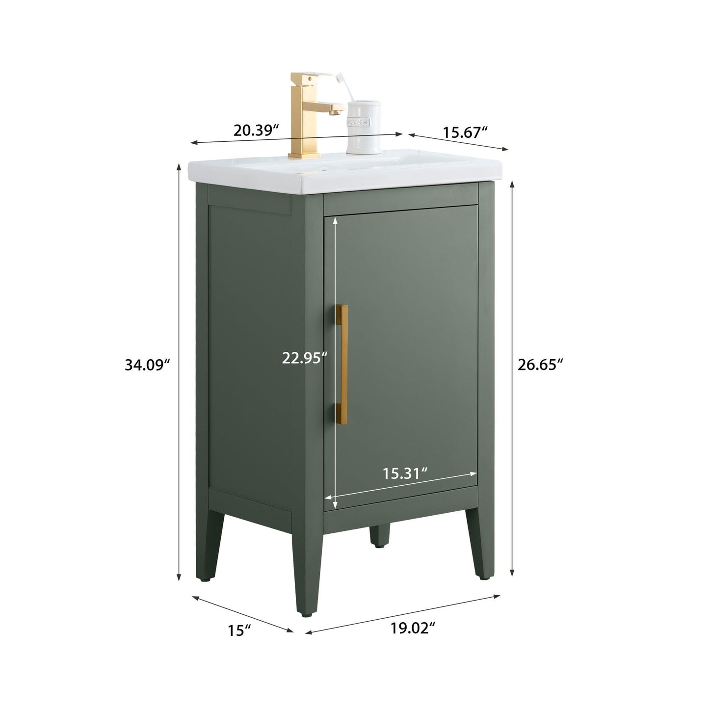 Meuble-lavabo de salle de bain Vanity Art à lavabo simple, 20, 24 ou 30 pouces, avec dessus en céramique.