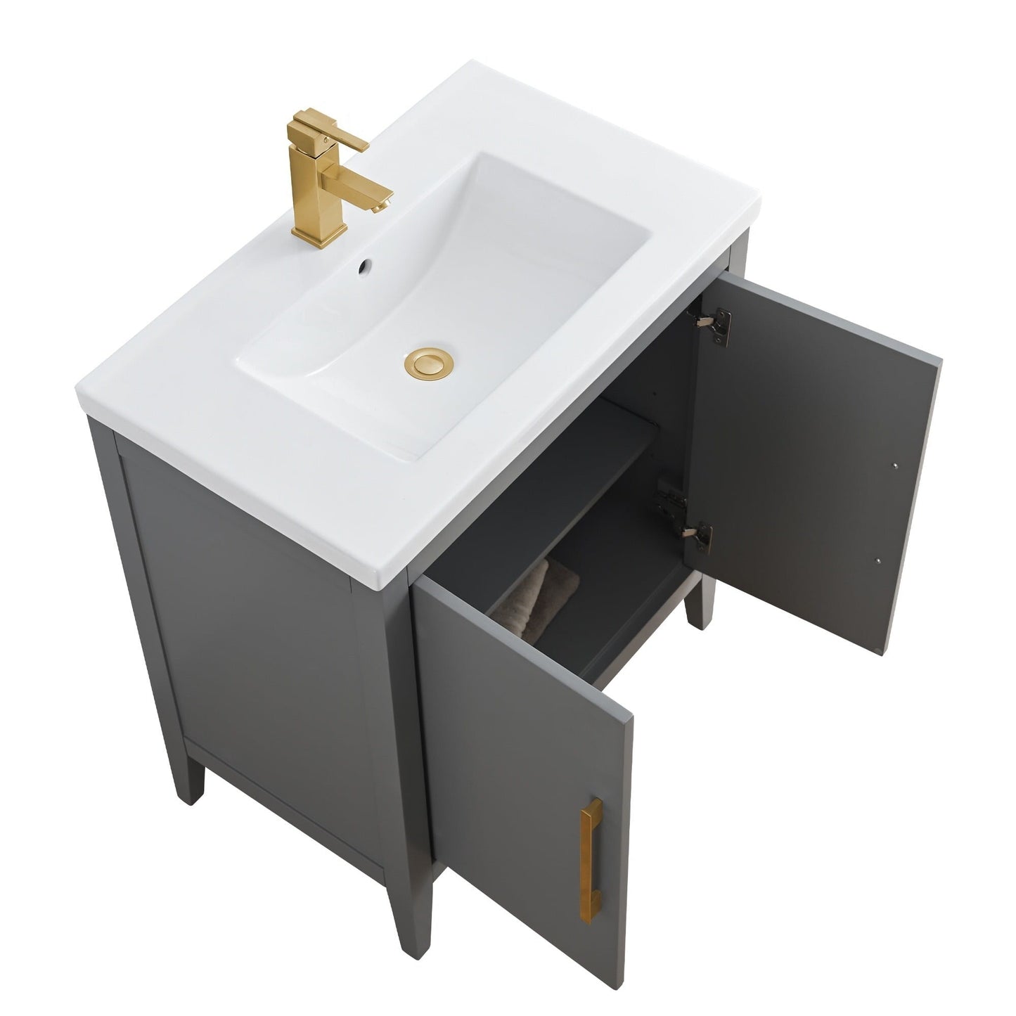 Meuble-lavabo de salle de bain Vanity Art à lavabo simple, 20, 24 ou 30 pouces, avec dessus en céramique.