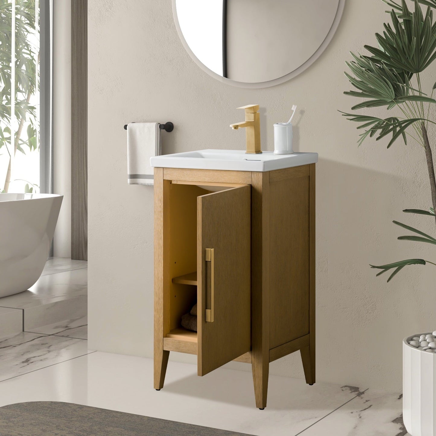 Meuble-lavabo de salle de bain Vanity Art à lavabo simple, 20, 24 ou 30 pouces, avec dessus en céramique.