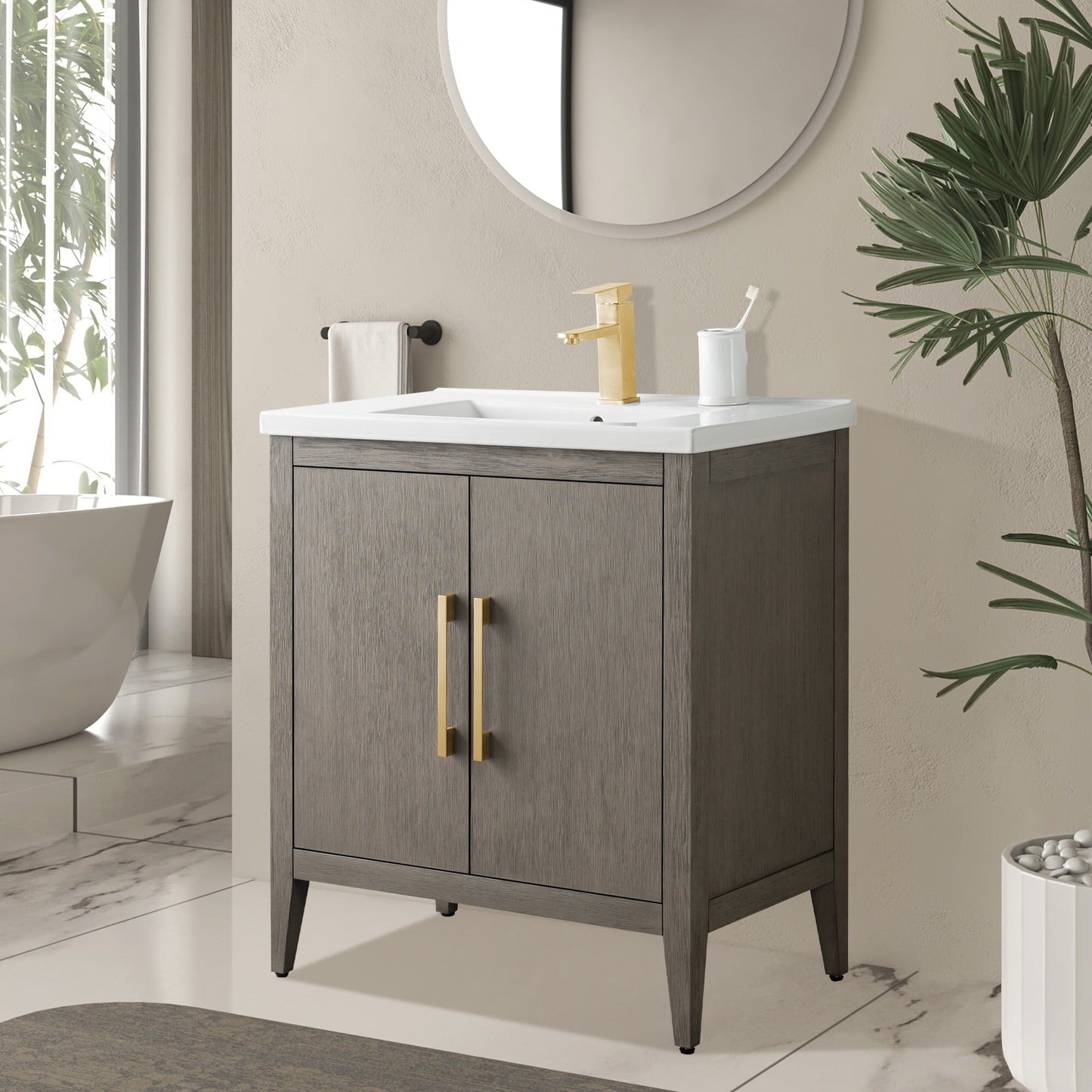 Meuble-lavabo de salle de bain Vanity Art à lavabo simple, 20, 24 ou 30 pouces, avec dessus en céramique.