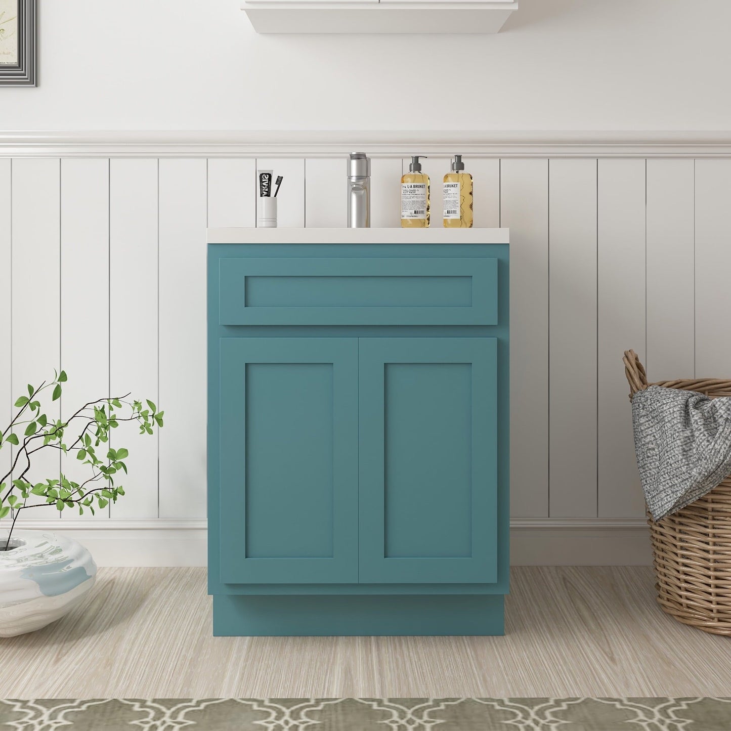 Meuble-lavabo de salle de bain Vanity Art en bois massif de 60 cm (24 pouces) avec lavabo simple.